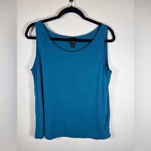 Eileen Fisher 100% Silk Tank Top Teal Blue Large Coastal Quiet Luxury